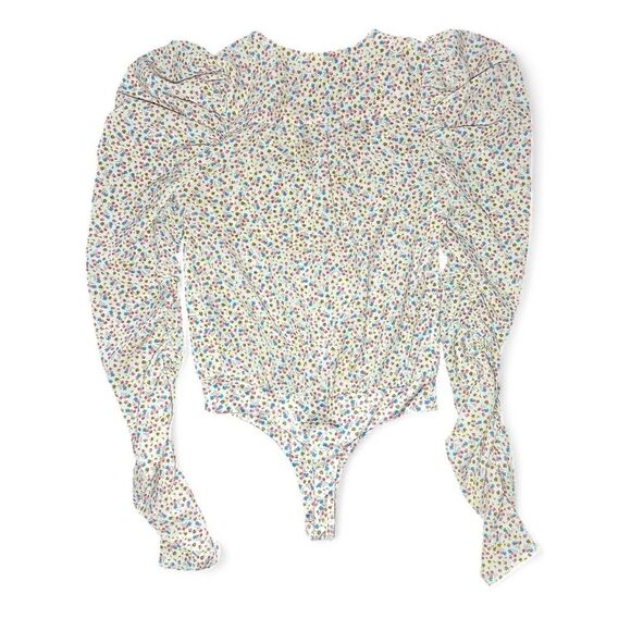 AFRM Danna Floral Puff Sleeve Bodysuit - Romantic Deep V - Size XS - Picture 5 of 6